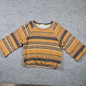 No Less Than Striped Knit Top Womens Medium Mustard Yellow Raglan USA